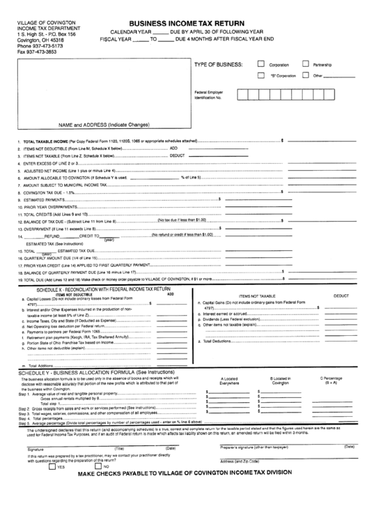 Business Tax Return Village Of Covington printable pdf download