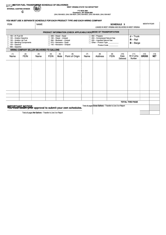 Form Wv/mft-507 C - Motor Fuel Transporter Schedule Of Deliveries - 2004 Printable pdf