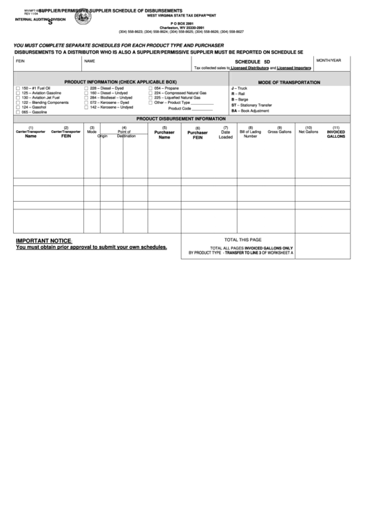 Form Wv/mft-504 D - Supplier/permissive Supplier Schedule Of Disbursements - 2004 Printable pdf