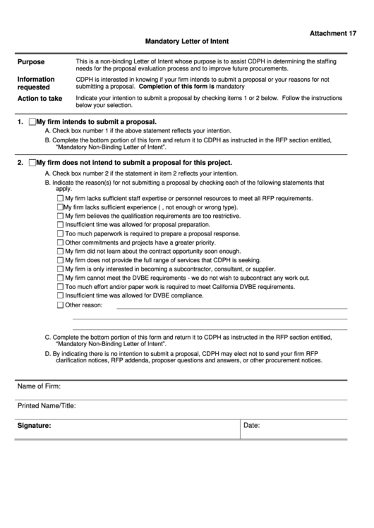 Mandatory Letter Of Intent Printable pdf