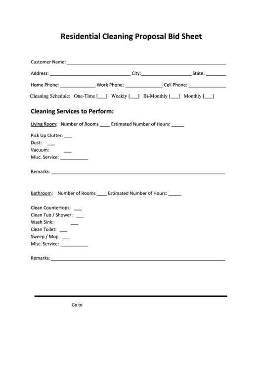 Residential Cleaning Proposal Bid Sheet