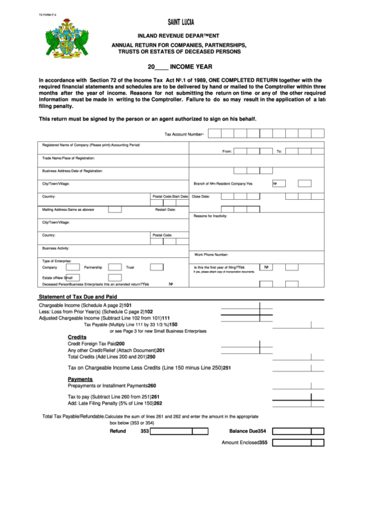 Annual Return For Companies, Partnerships, Trusts Or Estates Of Deceased Persons - Inland Revenue Department Printable pdf