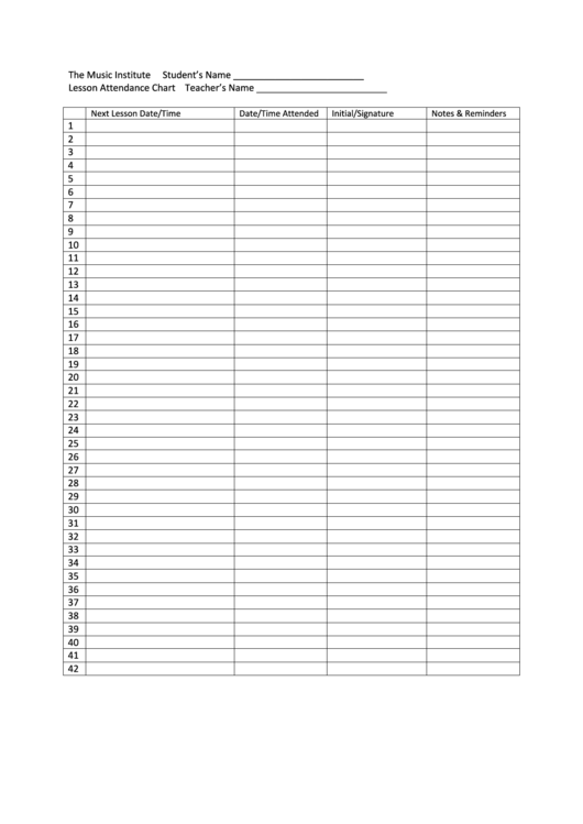 The Music Institute Lesson Attendance Chart Printable pdf