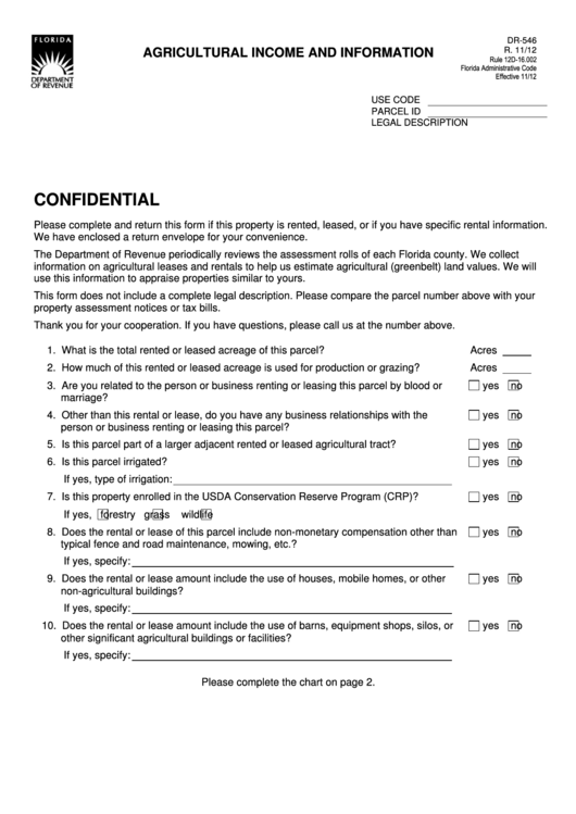 Form Dr-546 - Agricultural Income And Information Printable pdf