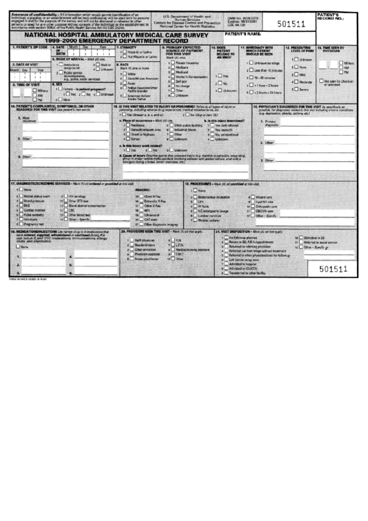 Form Nhamcs-100(Ed) - National Hospital Ambulatory Medical Care Survey 1999-2000 Emergency Department Record Printable pdf