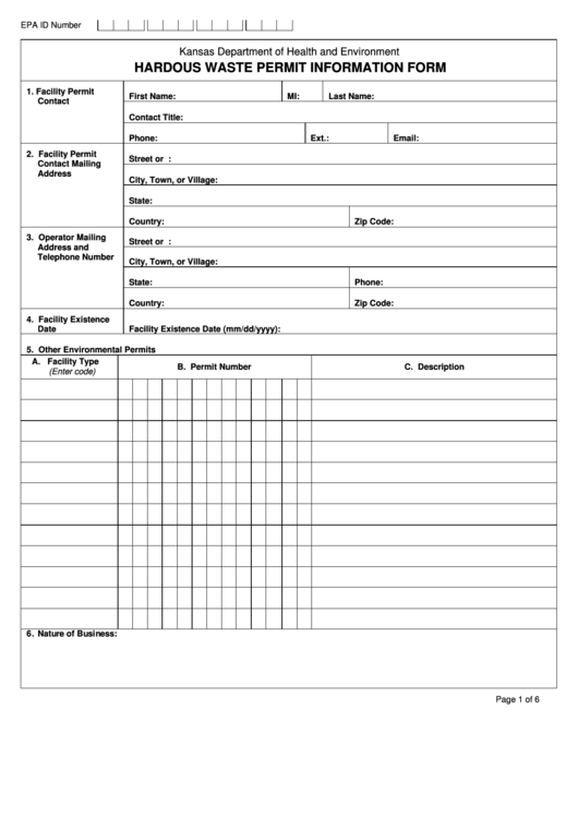 Hardous Waste Permit Information Form - Kansas Department Of Health And Environment Printable pdf
