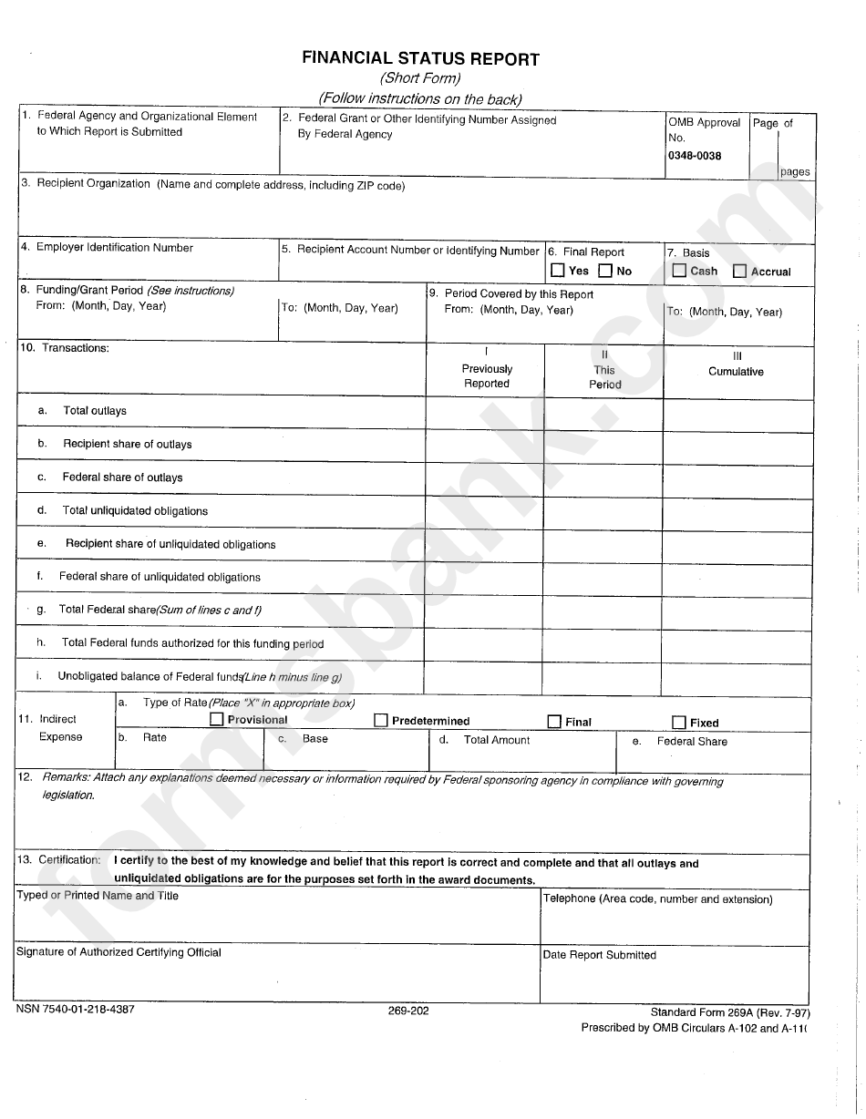 Form 269a - Financial Status Report