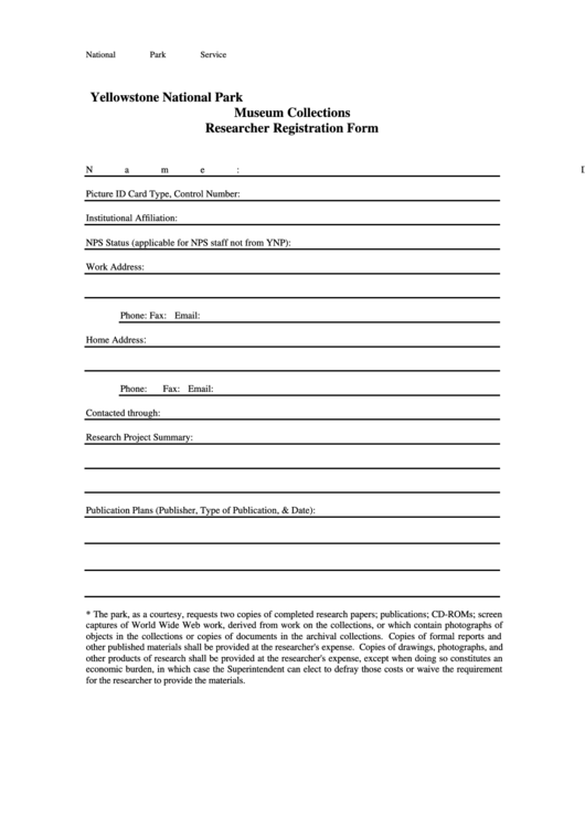 Researcher Registration Form Printable pdf