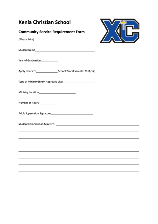 Community Service Requirement Form Printable pdf
