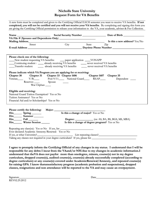 Request Form For Va Benefits Printable pdf