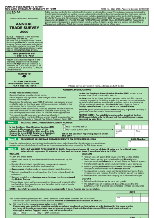 Form Sa-42 - Annual Trade Survey - 2000 Printable pdf