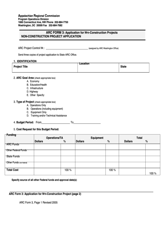 Arc Form 3 - Non-Construction Project Application Printable pdf