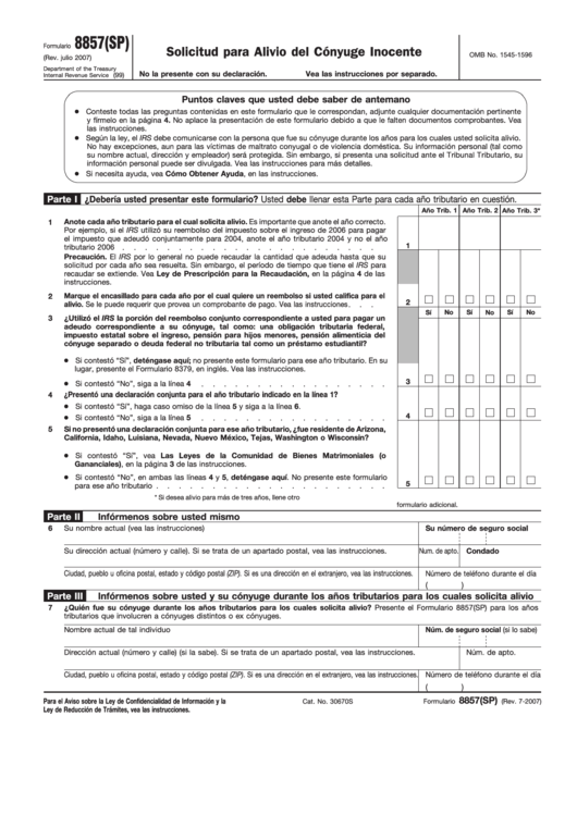 Fillable Formulario 8857(Sp) - Solicitud Para Alivio Del Conyuge Inocente Printable pdf