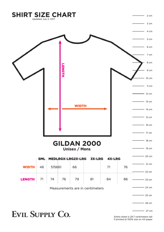 Gildan Sizing Chart Printable pdf