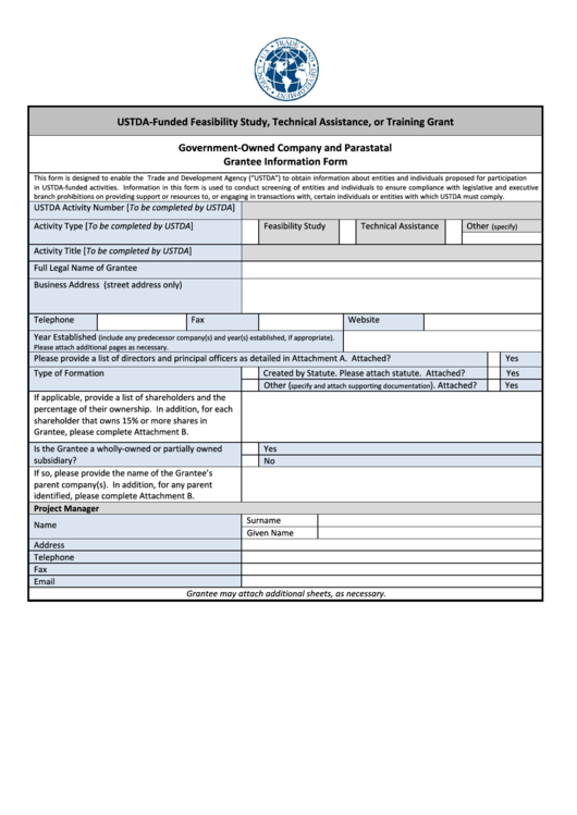 Fillable Governmentowned Company And Parastatal Grantee Information Form Printable pdf