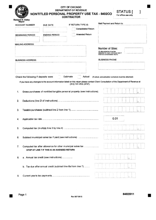 Form 8402co - Nontitled Personal Property Use Tax Printable pdf