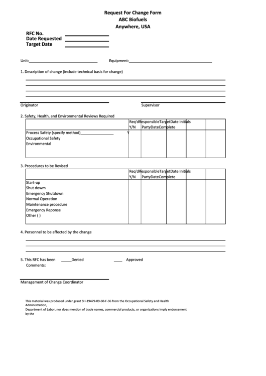 Request For Change Form Abc Biofuels Printable pdf