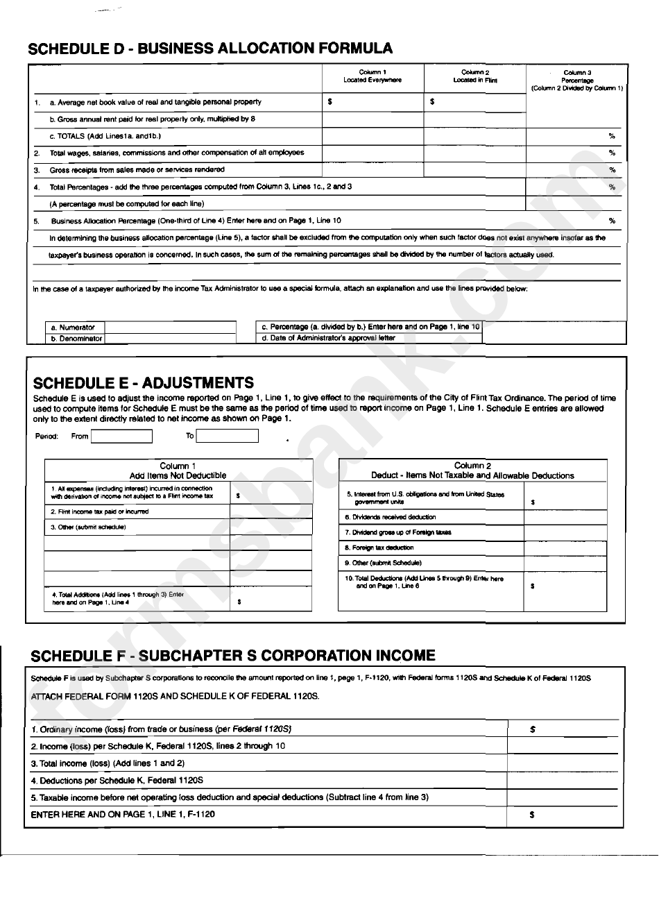 Form F1120 - City Of Flint Income Tax Corporation Return - 2006