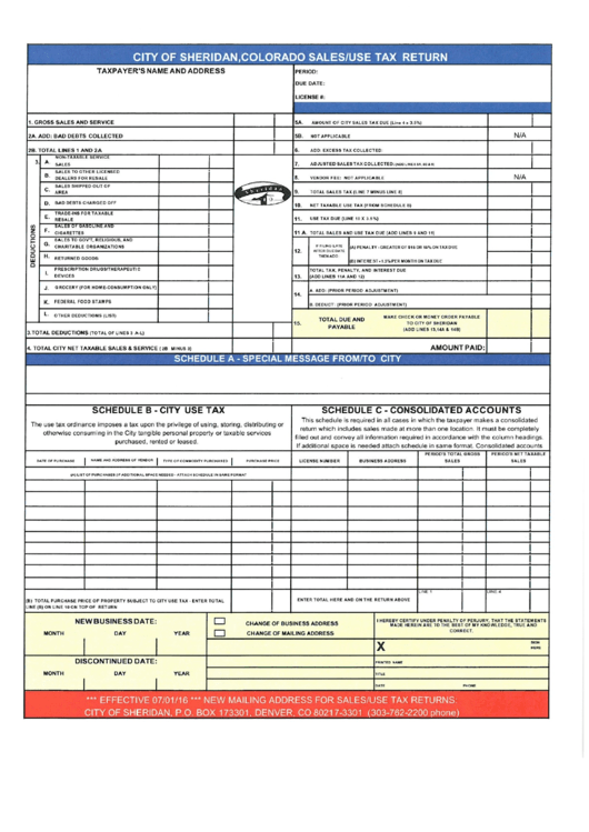 Sales / Use Tax Return City Of Sheridan printable pdf download