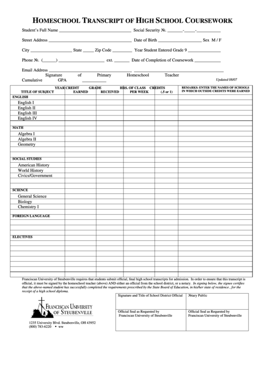 Top 9 Homeschool Transcript Templates Free To Download In PDF Format