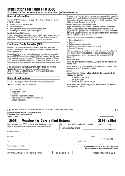 Form 3586 (E-File) - Voucher For Corp E-Filed Returns - 2005 Printable pdf