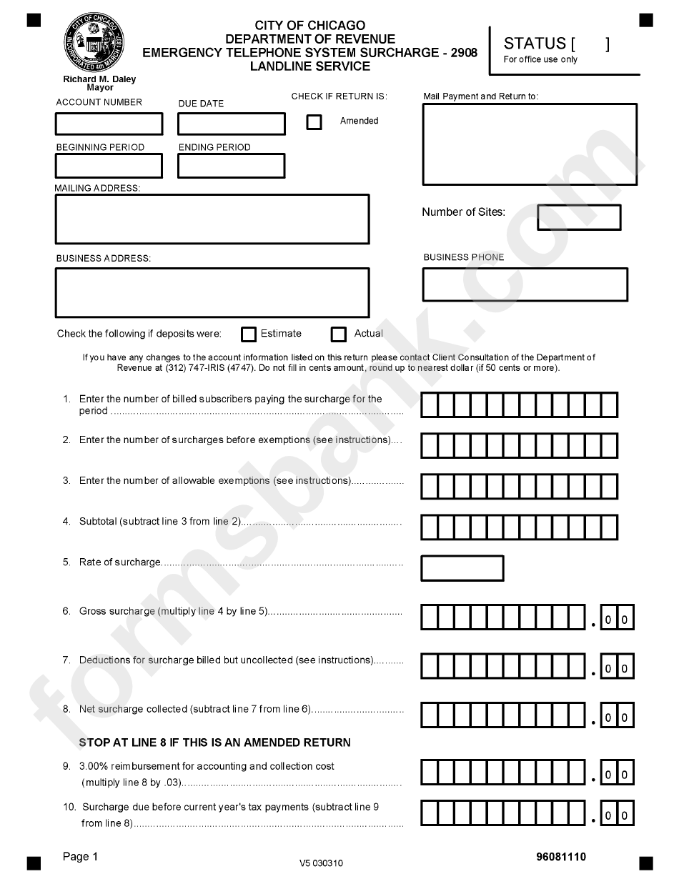 Form 2908 - Emergency Telephone System Surcharge Landline Servise