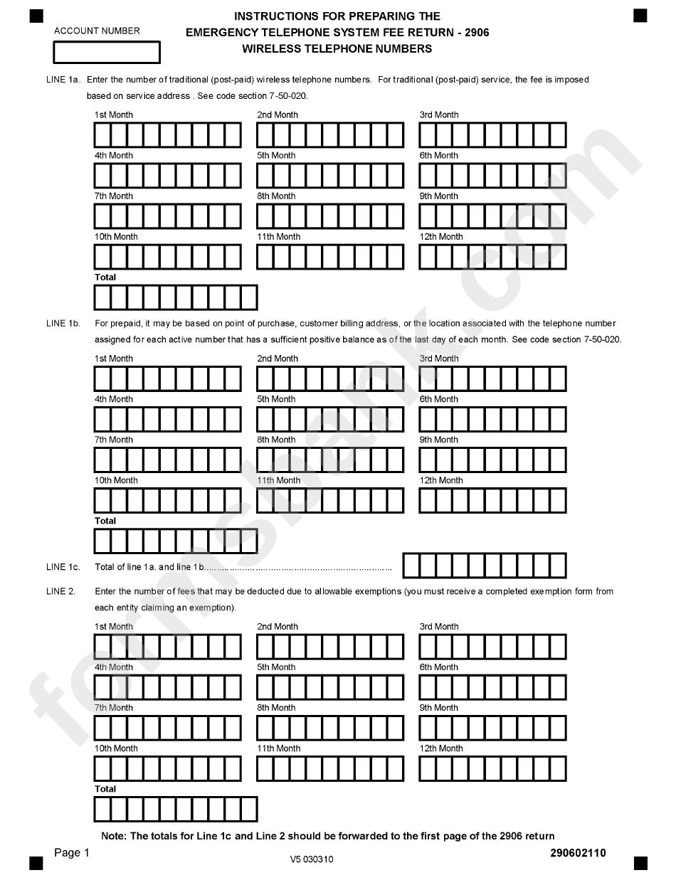 Form 2906 - Emergency Telephone System Fee Wireless Telephone Numbers