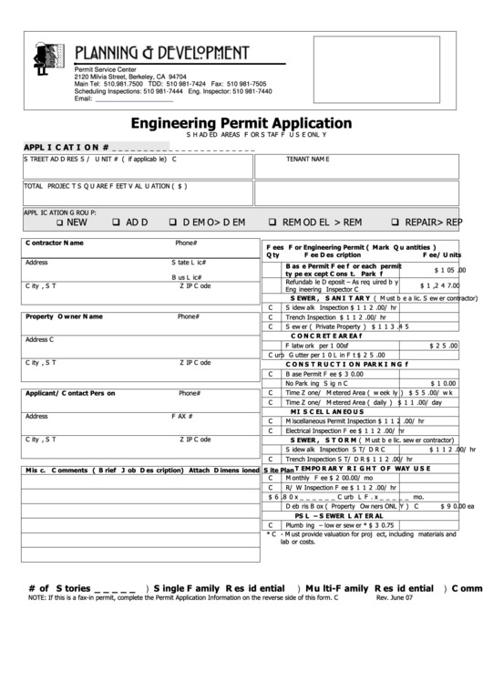 Engineering Permit Application - Planning & Development Printable pdf