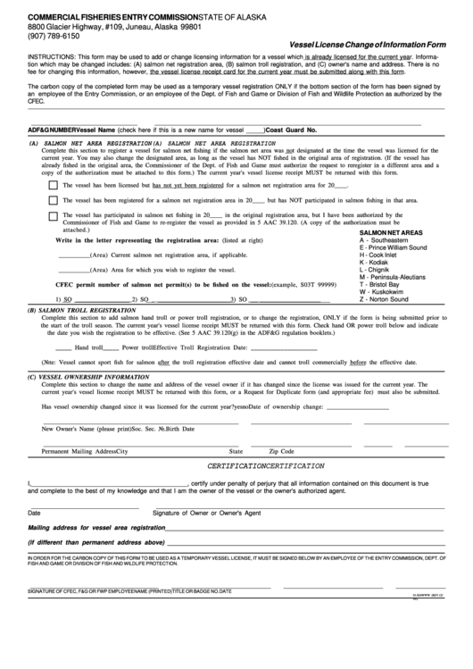 Form 01-824www - Vessel License Change Of Information Form Printable pdf