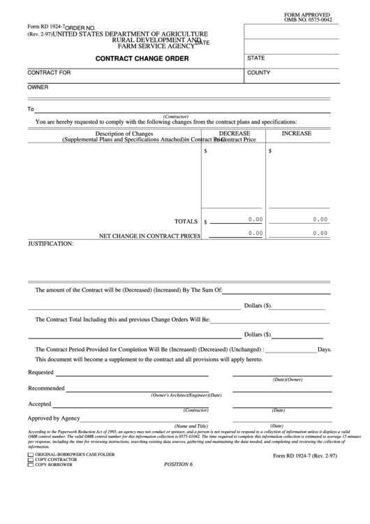 Fillable Form Rd 1924-7 - Usda Rural Development And Farm Service Agency Printable pdf