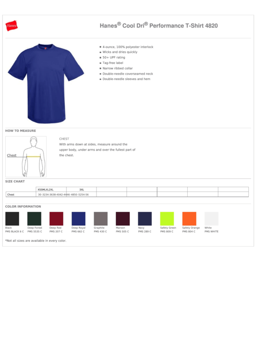Hanes T-Shirt Size Chart Printable pdf
