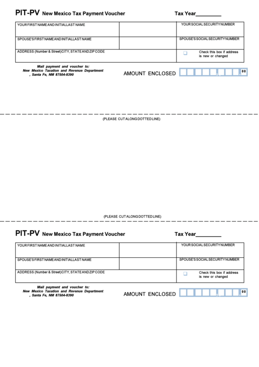 Form Pit-Pv - New Mexico Tax Payment Voucher Printable pdf