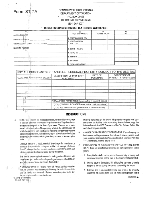 Form St-7a - Business Consumer
