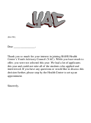 Rejection Letter Sample - Rahs Health Center's Youth Advisory Council