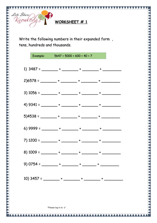 Write A 4 Digit Number In Expanded Form Worksheet