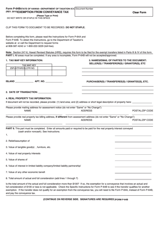 Form P-64b - Exemption From Conveyance Tax