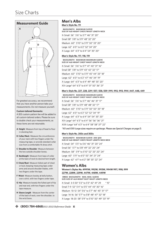 Size Charts - Gaspard Handcrafted Vestments And Paraments - 2011-2012 Printable pdf