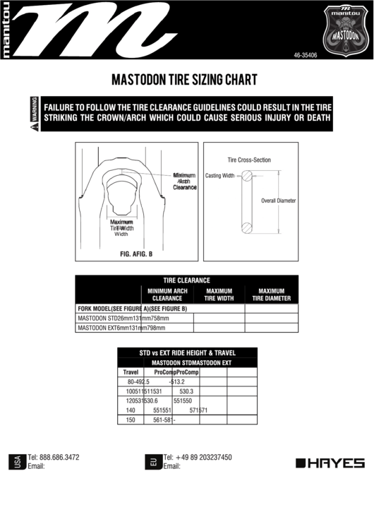 Mastodon Tire Sizing Chart Printable pdf
