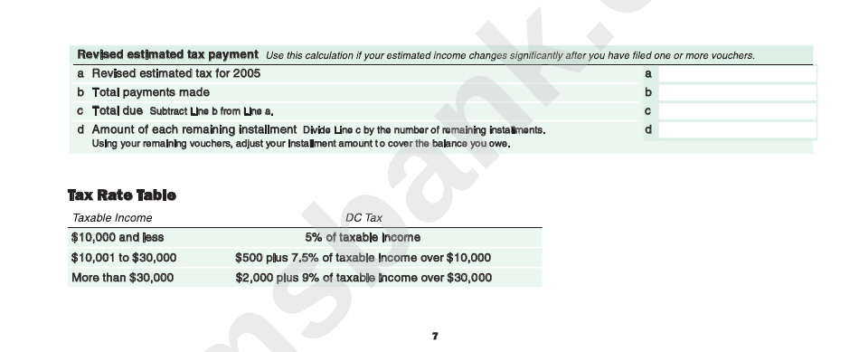 Form D-40es - Estimated Payment For Individual Income Tax Instructions - 2005