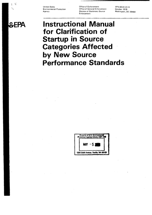 Instructional Manual For Clarification Of Startup In Source Categories Affected By New Source Performance Standards - U.s. Environmental Protection Agency - 1979 Printable pdf