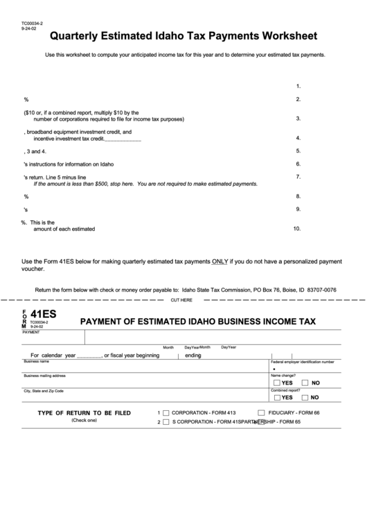 Form 41es - Quarterly Estimated Tax - Id State Tax Commission - 2002 Printable pdf
