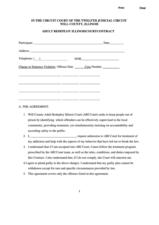 Fillable Form Ari-Cc - Adult Redeploy Illinois Court Contract Printable pdf