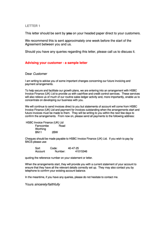 Sample Business Letter To Customer Template Printable pdf