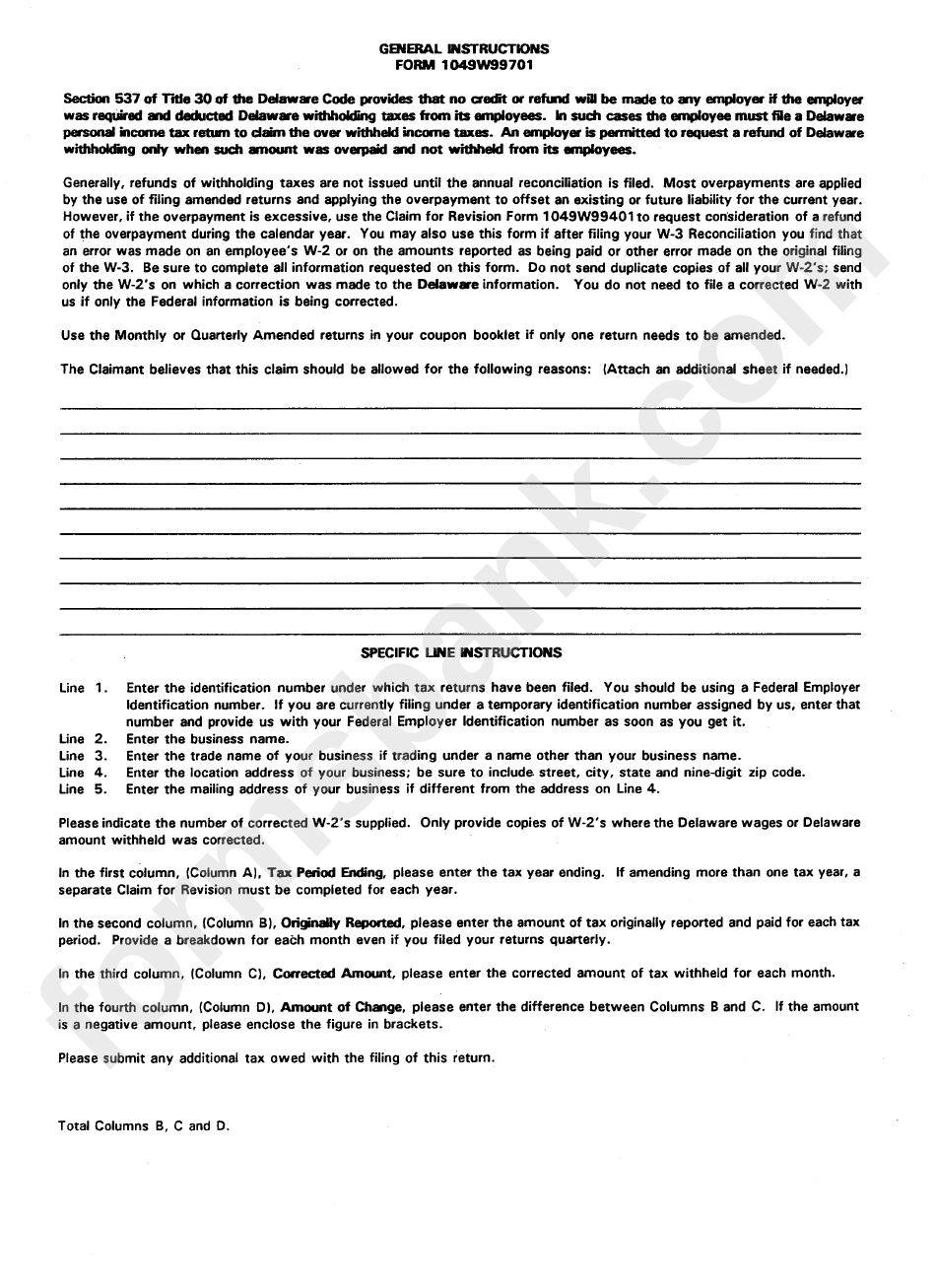 Form 1049w99701 - General Instructions