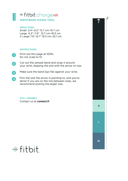 Fitbit Wristband Sizing Tool Printable pdf