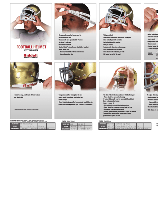 Riddell Football Helmet Measurement & Size Chart Printable pdf