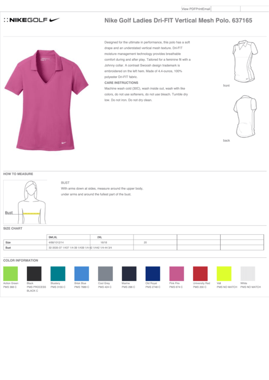 Nike Golf Ladies Polo Size Chart Printable pdf