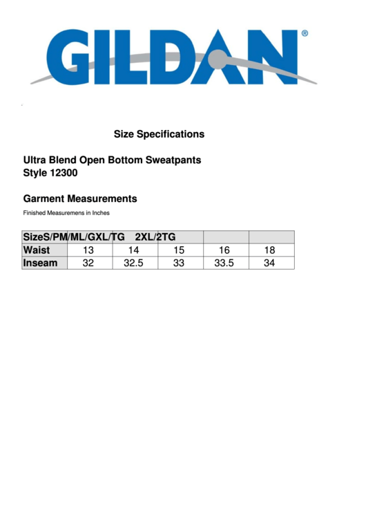 Gildan Sweatpants Size Chart Printable pdf