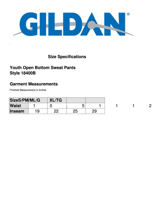 Gildan Youth Sweatpants Size Chart Printable pdf