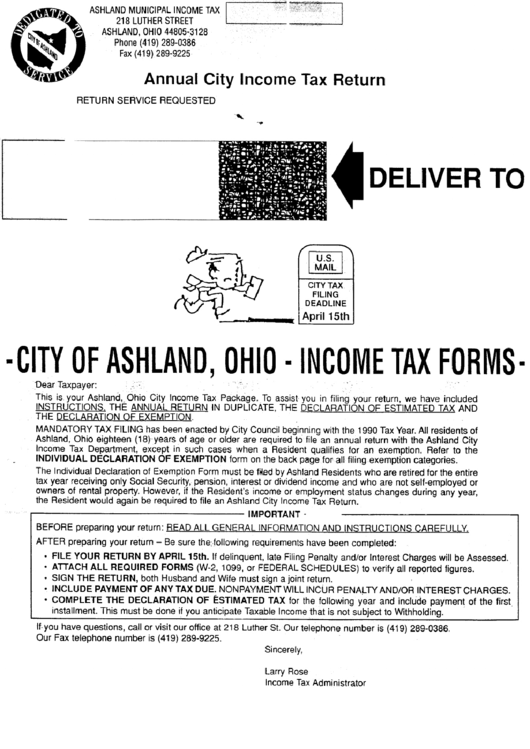 Instructions For Annual City Of Ashland Income Tax Return Form Printable pdf